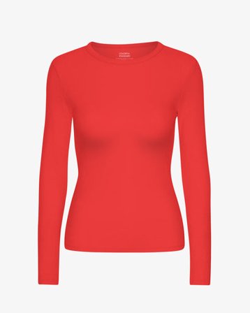 Women Organic Rib LS T-Shirt - Red Tangerine - Female - XL