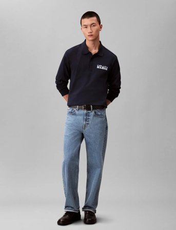 Calvin Klein Jeans Ls Sueded Heavy Jersey Polo - Navy - L
