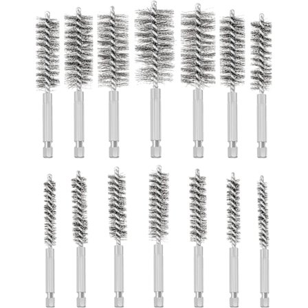 Trådbørste til boremaskine, 14 stk. rustfrit stål hulbørste, forskellige størrelser rustfrit stål rengøringsbørste til fjernelse af gammel maling og 