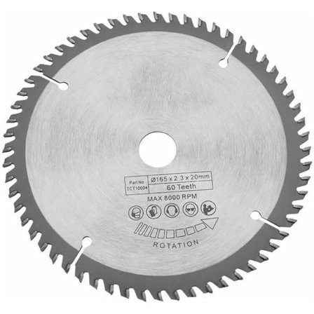 165 mm TCT rundsavsklinge sølv roterende skæreskive til træskæring 60 tænder + 1 reduktionsring
