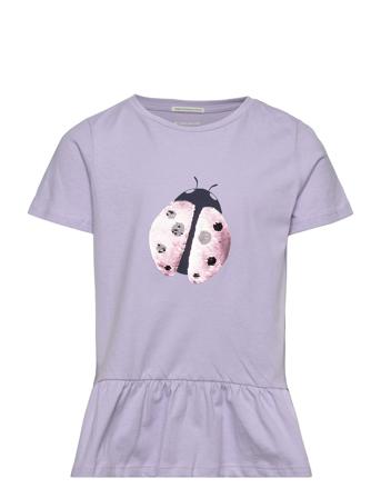 Volant Printed T-Shirt T-shirts Short-sleeved Lilla Tom Tailor*Betinget Tilbud