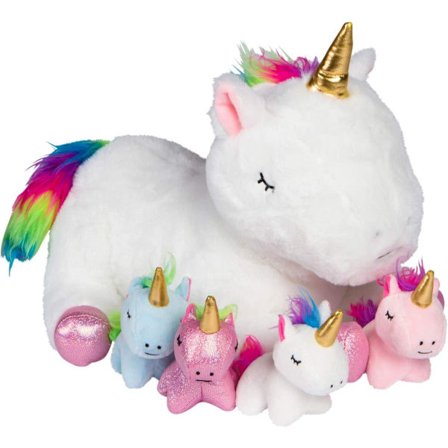 Snugababies Unicorn Kitty Cat kosedyr for jenter i alderen 3 4 5 6 7 8 år; Kosedyr Mamma Unicorn Kitty Cat med 4 Baby Unicorns i henne