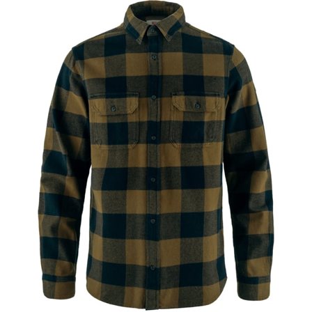 Fjällräven Men's Övik Heavy Flannel Shirt Top in Wood Brown/Dark Navy | Size: Small, Organic Cotton/Polyester