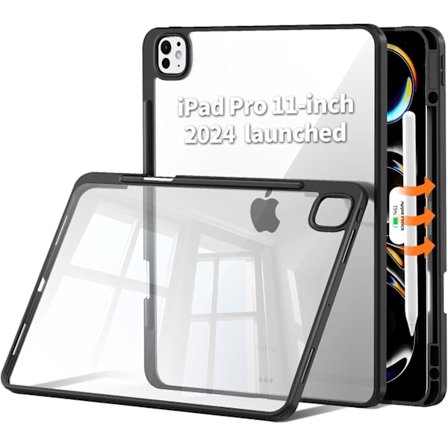 Etui til 2024 iPad Pro-11 tommer - M4 5. generations iPad-etuier med penholder, understøtter Pencil Pro, gennemsigtig bagside, Sh0ck