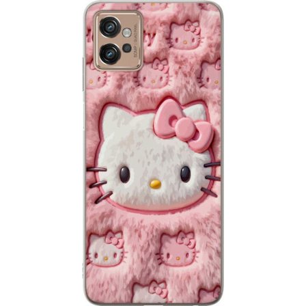 Kompatibel Mobilcover til Motorola Moto G32 Hello Kitty lyserød fluffy baggrund med ikonisk ansigt og kawaii-æstetik