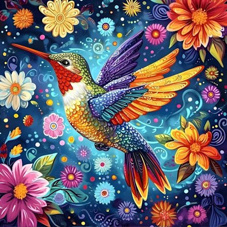 Kolibri Diamond Art Kit Diamantmaling for Voksne Nybegynnere Blomster 30x30cm