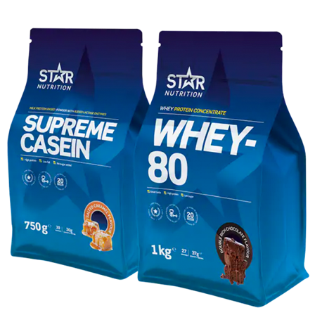 Kaseinprotein Star Nutrition Dag- og natpakke Valleprotein + Kasein - Bodyman.dk