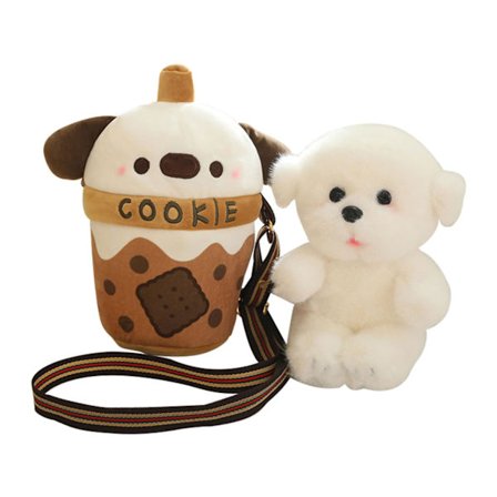 Sød Crossbody Taske med Plys Hundehvalp, Bedårende Plysdyr Taske med Kopholder, Gaver til Kvinder & Hundeelskere