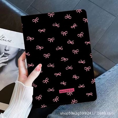 Stilrent fodral för iPad 2025 Air7 11" Svart och Rosa Rosett Trifold Mjukt