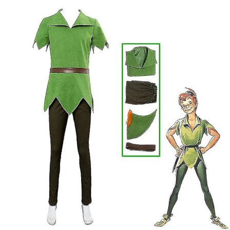Peter Pan Cosplay Anime Kostume Grøn Elver Uniform Kjoler Drenge Piger Halloween Karneval Kostume Fancy Dress Suit Mænd -a XXL