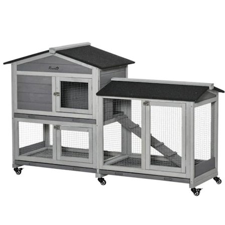 Rootz Rabbit Hutch - Pieni eläinkota pyörillä - Ulkokotelo - Asfalttikatto - Pieni eläintalo - Kaksikerroksinen - Kuusi - Teräs - Harmaa - 157,4 x 53