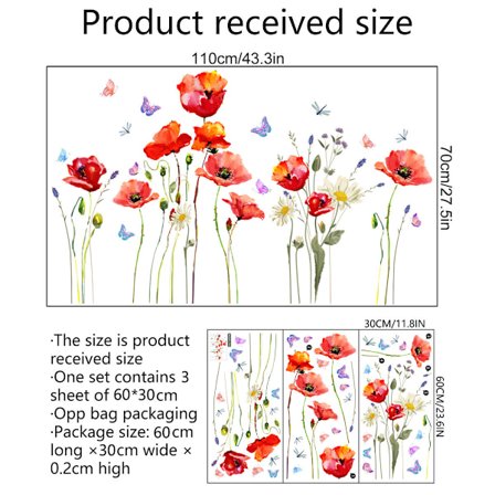 Väggklistermärken, Röda Vallmo Natur Blommor Väggklistermärke