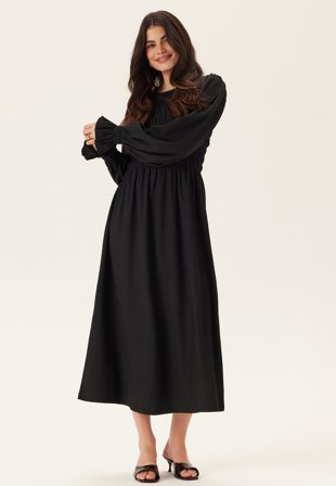Bubbleroom - Structure Long Sleeve Midi Dress - Black - Kläder