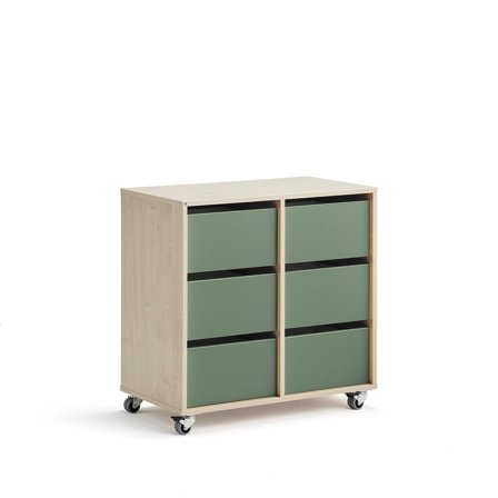 Elevopbevaring CASPER, 6 skuffer, birk, mørkegrøn