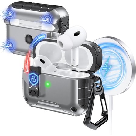 iPhone AirPods 4, Bluetooth-stativ, flip-top beskyttelsesetui, TPU+PC-øretelefonetui, grå