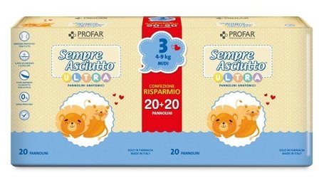 Pannolini Profar Sempre Asciutto Ultra Midi 4/9 kg Bipacco 20+20