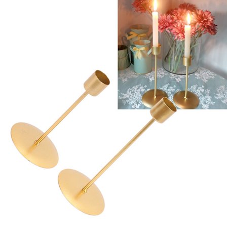 Candle Holders Set of 2 Metal SingleHead Vintage Decorative Candlestick Holders for Wedding Dinner Party Home Decor (Gold)