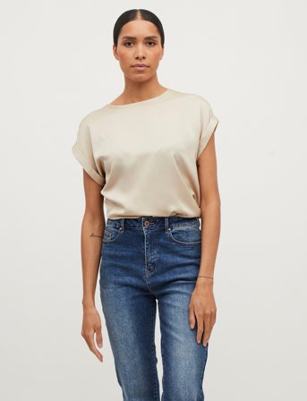 Vila Viellette S/S Satin Top - Noos - Cream - 36