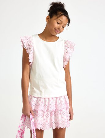 Lindex Top Jersey With Schiffly Sleev - White - 128