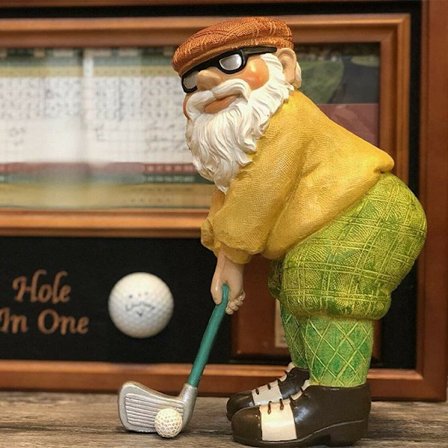 Utendørs golfspiller hagenissefigur, morsom golf hagenisse statue, polyresin, farge, nyhet plen statue dekorasjon for forhager, blomsterbed