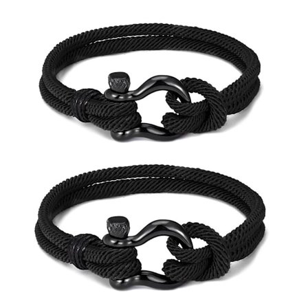 2 stk Svarte Nautiske Armbånd Menn Håndlaget Nylon Tau Armbånd, ZQKLA