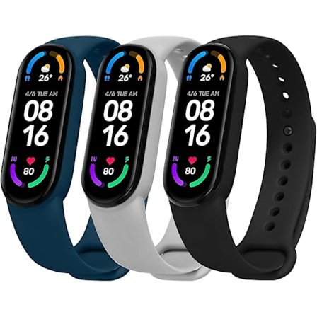 Udskiftningsrem Kompatibel med Xiaomi Mi Band 6/Mi Band 5, 3 stk. Justerbar Sportsrem i Silikone Sort + Grå + Midnatsblå