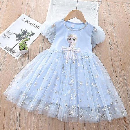 3-7 år Barn Flickor Frozen Elsa Princess Dress Presents Light Blue