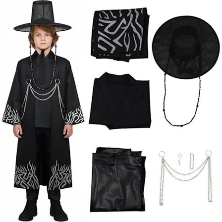 Poikien K-pop Demon Hunter Cosplay -asu, K-pop Hunter Villain Sajja Jinnu -asu viitalla, Demon, Sajja, Halloween