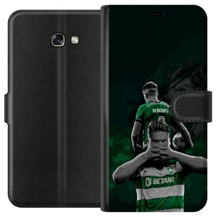 Yhteensopiva Lompakkokotelo Samsung Galaxy A3 (2017) Neonmotiivi, jossa teksti "Gaming is in my DNA" sinisenä ja punaisena tiiliseinällä, jossa loista