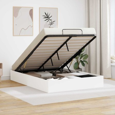 Ottoman Sängram med lagring Vit 193 x 120 x 25 cm Spånskiva