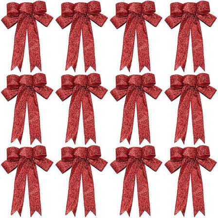 Glitter Julgranskulor, 12 Röda Julgranskulor med Band, Julkrans, Julgranskulor med Band, Present till Julfestdekorationer