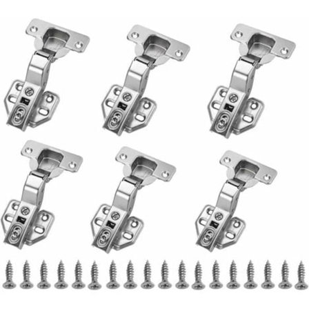 110 Graders Innsatte Hengsler 35mm uten Demping for Skapdør Kjøkkenskap Hengsel Innsatt Hengsel Overlegg - 6stk - Sølv