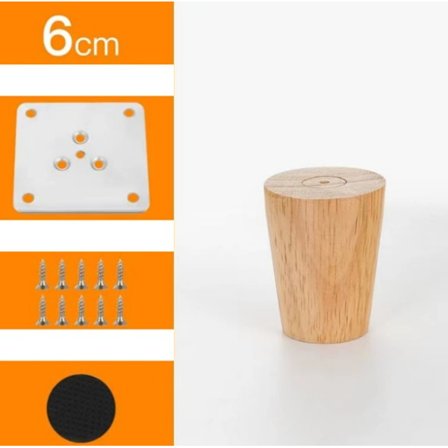 4 stk. Møbelben 5cm Massivt Træ med Monteringsplade og Skruer