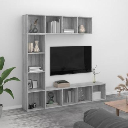 Vidaxl Bokhylla/tv-bänk 3 Delar Set Grå Sonoma 180x30x180 Cm Grå
