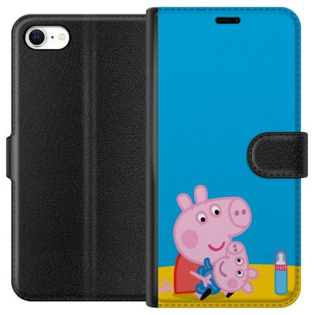 Yhteensopiva Lompakkokotelo Apple iPhone 6 Peppa Pig haltijan teema kruunulla ja taikasauvalla vaaleanpunaisella taustalla, söpö lasten kuvitus Gret