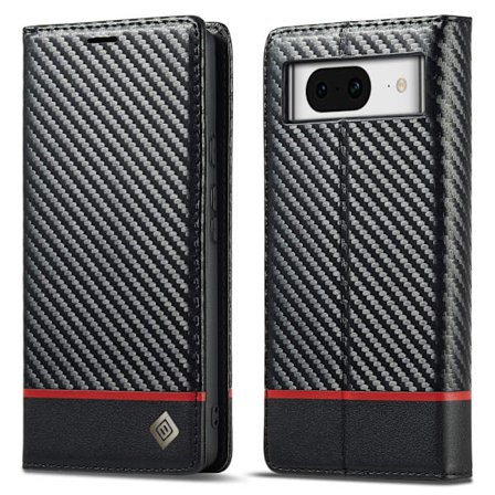 SKALO Google Pixel 8 LC.IMEEKE Carbon Fiber Pungetui i PU-læder - Sort