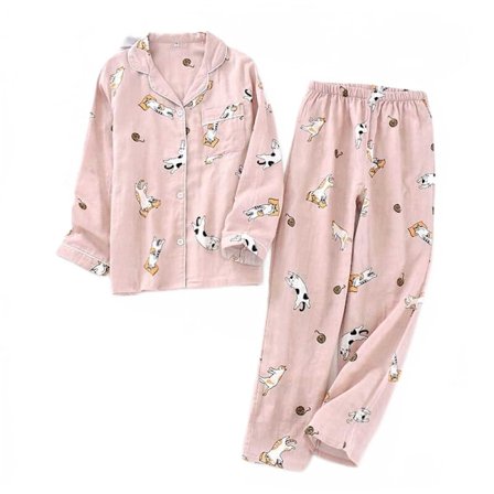 Summer Lovers Gaze Cotton Pyjamas Set Søt tegneserie trykt
