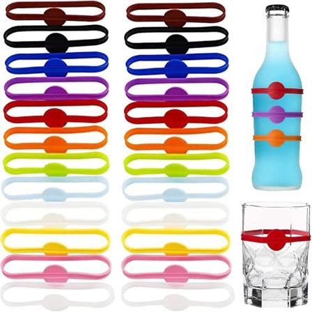 24 stk Silikon Drikkemarkører, Vinglass Charms For Festglass Kopper Bokser Identifikasjon, Glassmarkører For Drikkevarer, Strip Tag Markør For 