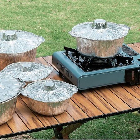 Stegepande Aluminium Rund Foliebakke 2 stk. Engangs Madbeholder Med Låg 10*3,5 tommer Bagefoliebakke Stanniol Campinggryde Til Forberedelse Udsalg