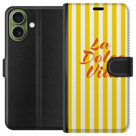 Kompatibelt Plånboksfodral till Apple Apple iPhone 17 La Dolce Vita poster gula-vita ränder italiensk text retro design citat mönster italienskt st