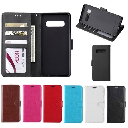 Samsung S10 PLUS Plånboksfodral i LÄDER (3 kort) - 7 Färger - SVART