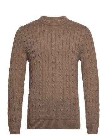 Slhryan Structure Crew Neck Tops Knitwear Round Necks Brown Selected Homme