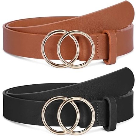 2 kpl Naisten Nahkahihnoja Tekonahkaiset farkkuhihnat kaksinkertaisella O-renkaalla