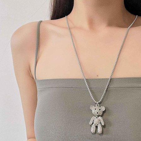 Kuutiollinen zirkonia Karhu Kaulakoru Täysi Timantti Nalle Riipus Kaulakoru Hopea Pitkä Laatikko Ketju Kaulakoru Söpö Eläin Kristallikarhu Kaulakoru 