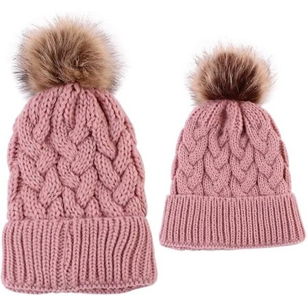 2pcs Mother&baby Hat Family Matching Cap Winter Warmer Knit Wool Beanie Ski Cap Gift