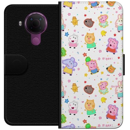 Kompatibelt Lommeboketui til Nokia 5.4 Fargerike tegneserie dyrekarakterer i en leken stil med stjerner og prikker på en lys bakgrunn