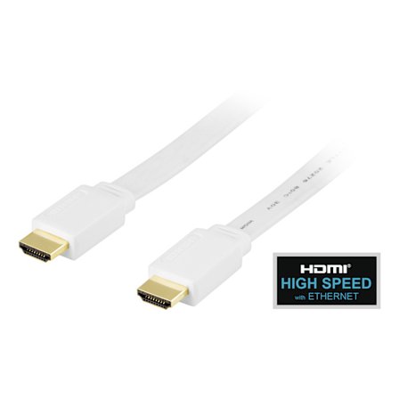 Flat HDMI cable, HDMI High Speed with Ethernet, 1m, white