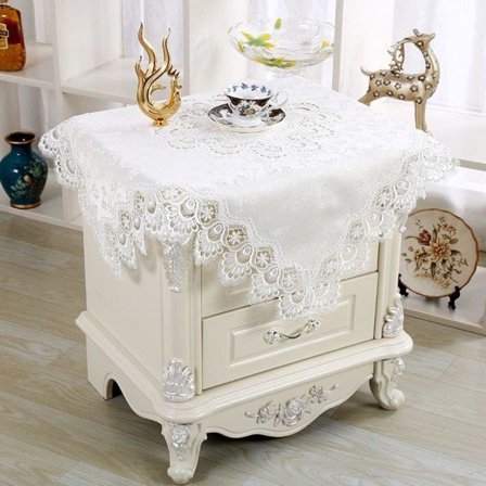 IC Luksuriøs firkantet lille dug Elegant blomsterbroderet blonderdug til festkøkken, middag og picnic (Type C, 22" x 22")