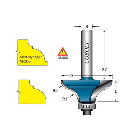 Cobolt 227-000 Kanprofilfres D=38 R=9,5, Maskintilbehør & forbruk