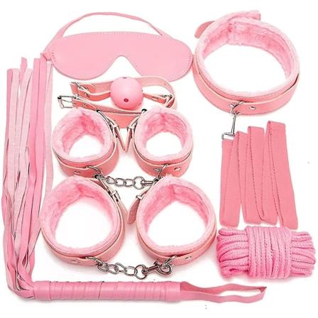 7 stk/sett Lær Bodaged Kit Adlt Explay Hndcffs/whps/ball Gg/tau/collr Bdm